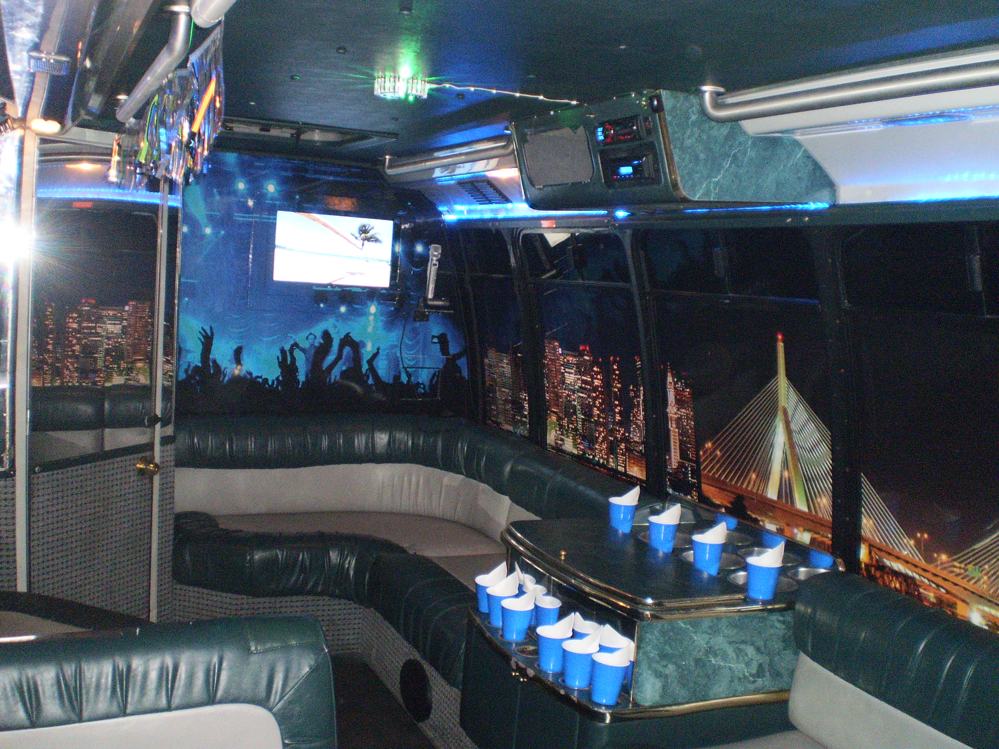 Passenger Party Bus - Inside View at Night